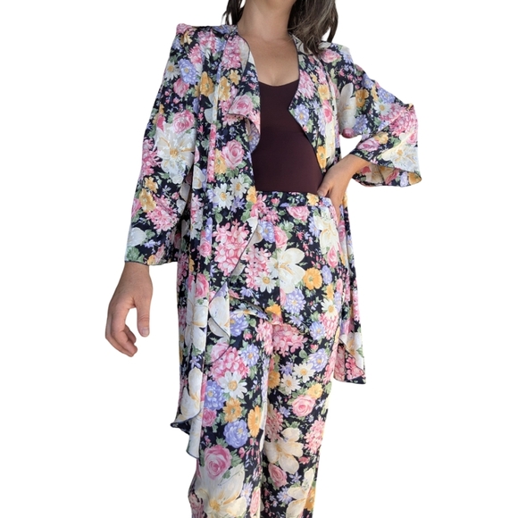 Floral Vintage Set - Waterfall Cardigan & Wide leg pants Approx Size Medium - Picture 1 of 11